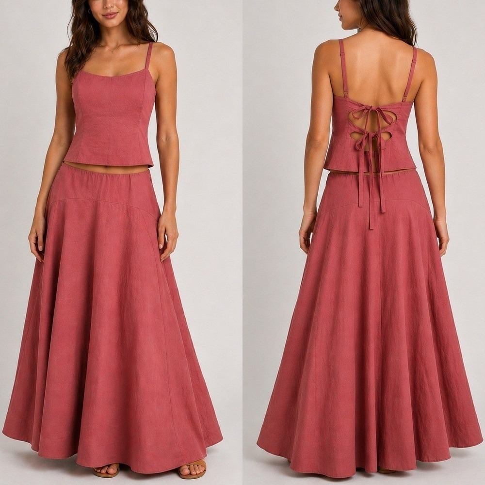 Abercrombie & Fitch‎ 2-Piece Flowy Maxi Skirt Set XS Dusty Rose Bra-Free Boho